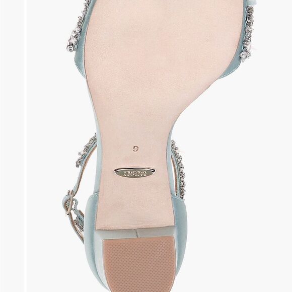 Badgley Mischka Clara embellished strap block heel blue satin heel Size 6 $235 - Picture 4 of 11